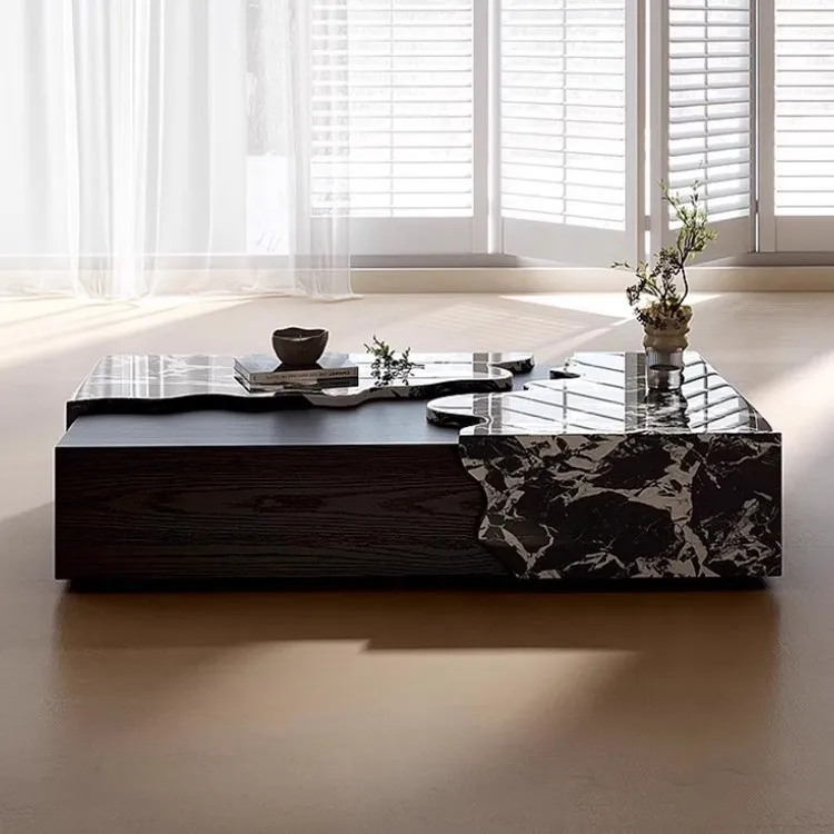 Italian minimalist modern home living room cracked marble coffee table rectangular designer light luxury marble coffee table