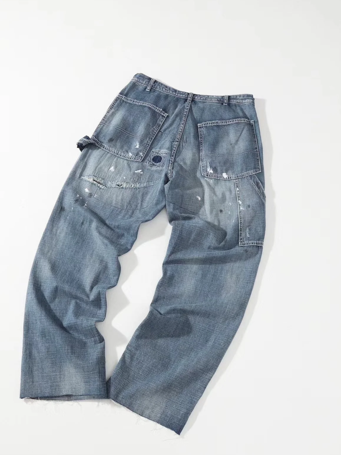 

Японские джинсы Street Sle Splatter из денима для пар, повседневные, свободного кроя, с молнией на талии, длинные прямые штанины, летние, модные, однотонные