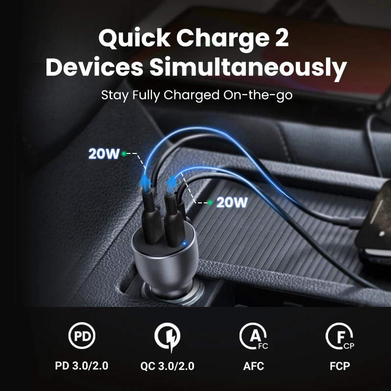 Ugreen 40W Quick Charge 4.0 3.0 QC USB Car Charger for Xiaomi QC4.0 QC3.0 Type C PD Car Charging for iPhone 14 13 12 PD Charger