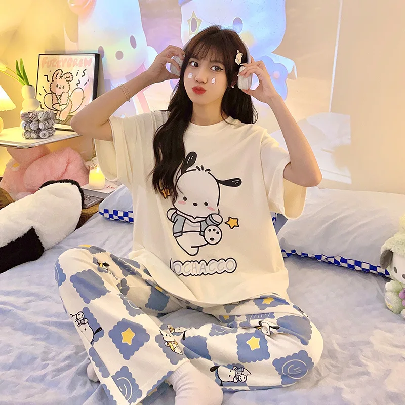 Sanrio Kawaii Pochacco New Summer Pajamas Women'S Short-Sleeved Trousers Set Japanese Cartoon Leisure Printed Household Clothes