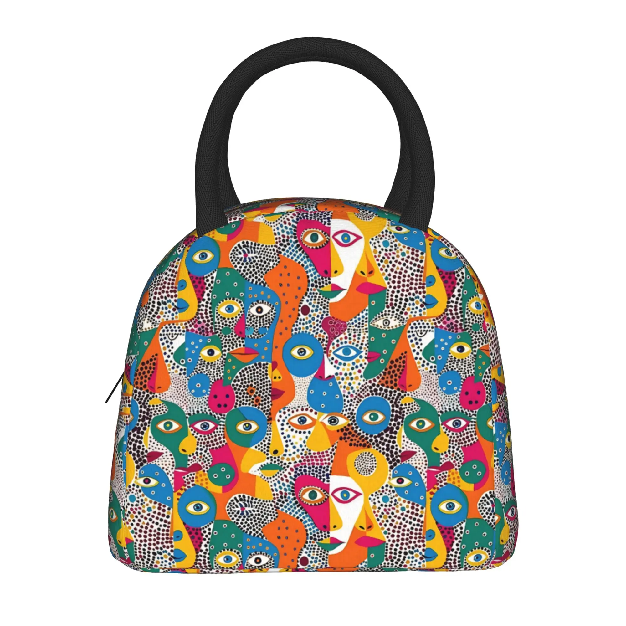 Yayoi Kusama Abstract Face Lunch Bag Japanese Artist Travel Lunch Box For Women Casual Tote Food Bags Oxford Portable Cooler Bag
