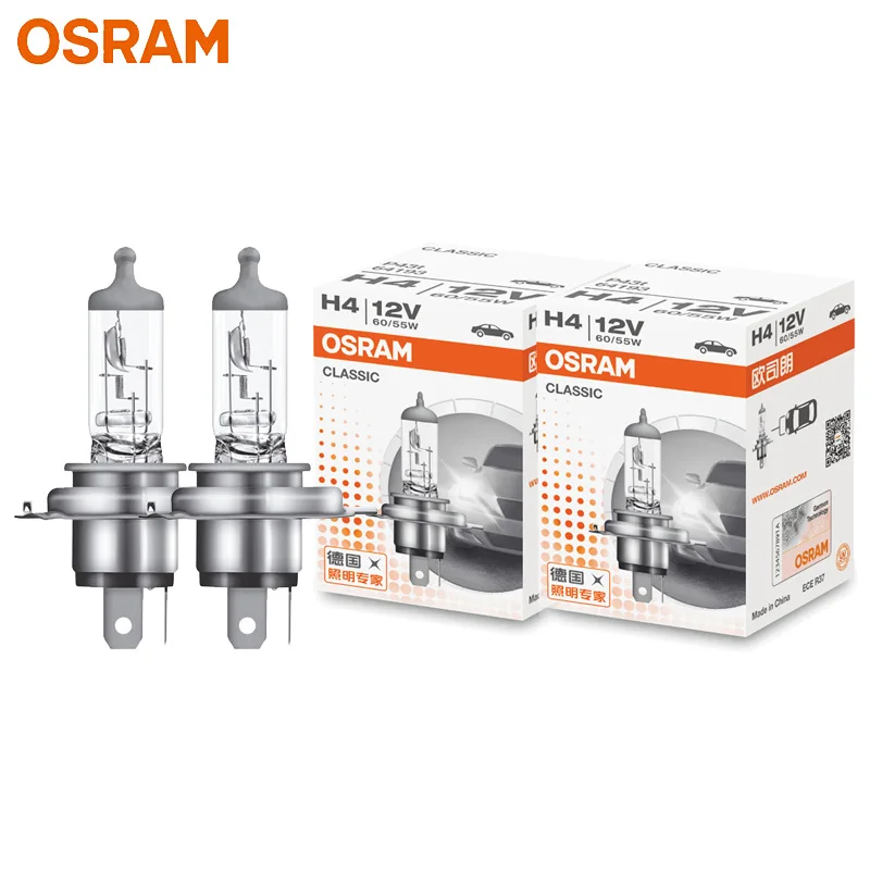 OSRAM 2pcs H4 Car Halogen Headlight 9003 HB2 12V 60/55W P43t Classic High Low Beam Auto Bulbs 3200K White Original Lamps 64193