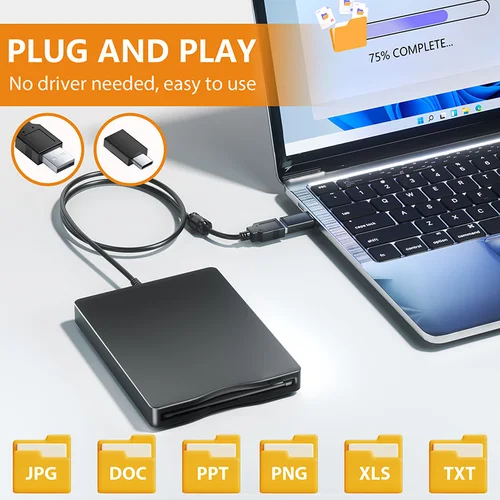 Imagen 2 del producto Unidad de lector de disquete portátil de 3,5 ""USB tipo C unidad de disco FDD externa de 1,44 MB para Windows 10/7/8/XP/Vista Mac PC portátil