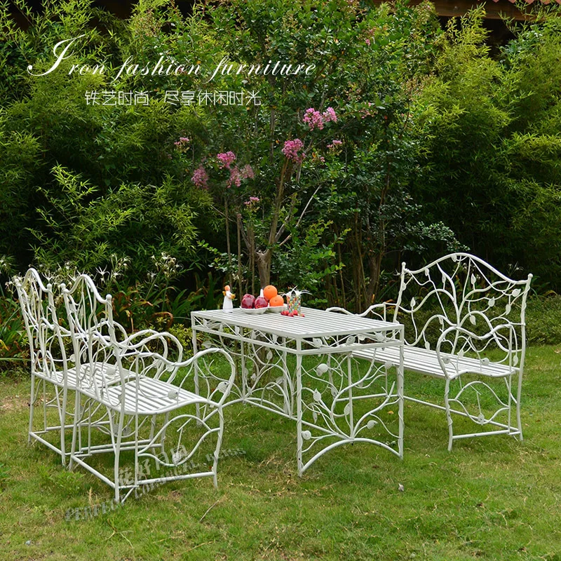 

Modern simple wrought iron casual table and chair combination rectangular table courtyard open-air balcony garden