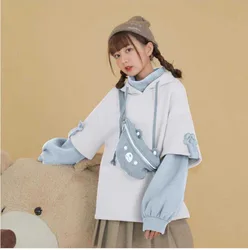 Cute Oversize Hoodie with Bear Bag Womens Autumn Patchwork Sweatshirts Pullovers Japanese Streetwear Aesthetic Hoodies Y2k