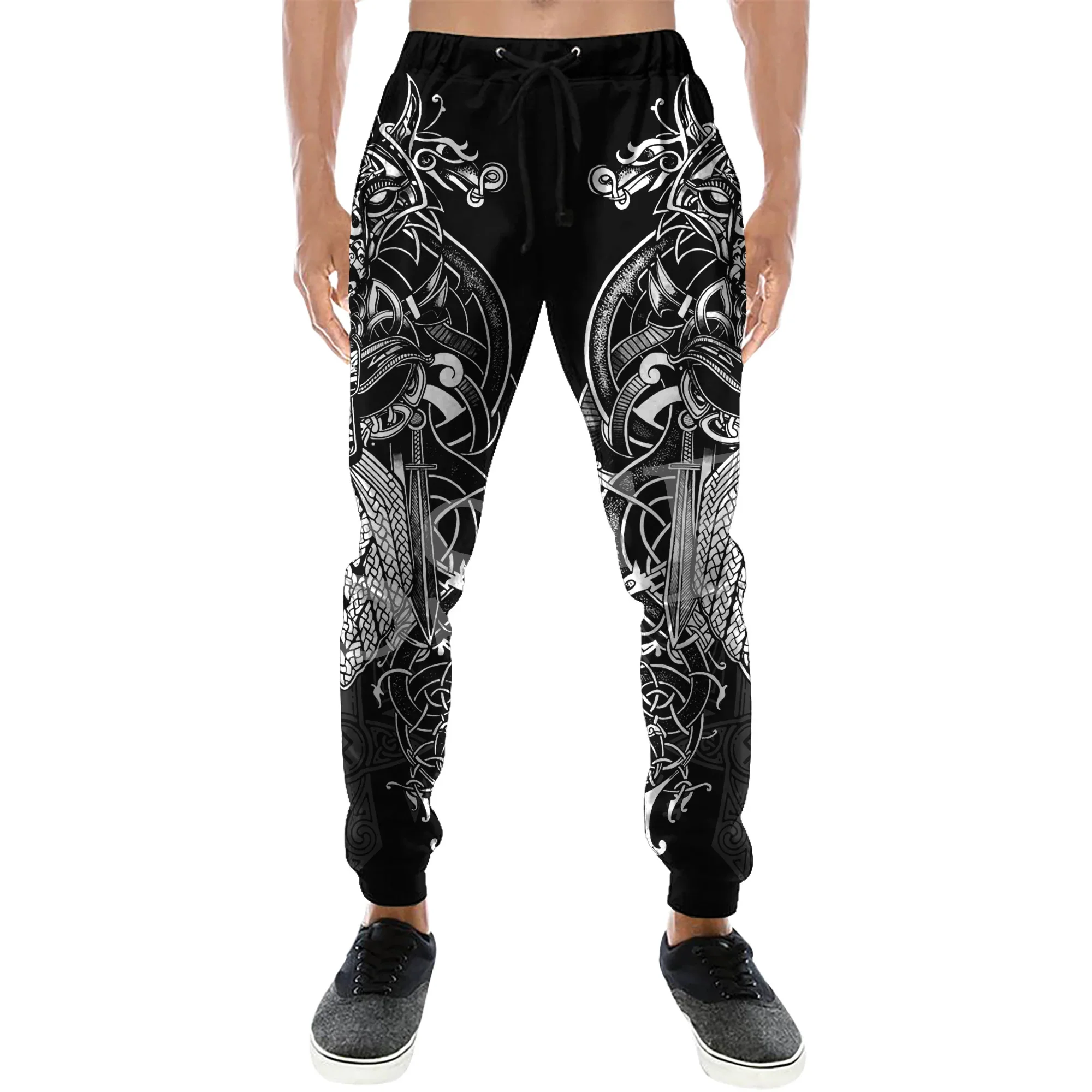 Wolf Fenrir Odin-pantalones de chándal informales para correr, ropa de calle Retro con estampado 3D, tatuaje de mitología, Guerrero nórdico,