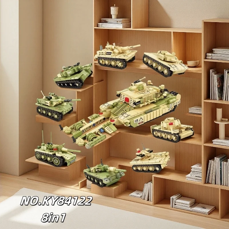 

1000+PCS modern military equipment tank 8-in-1 building block toys, family education and battle games, exquisite holiday gifts