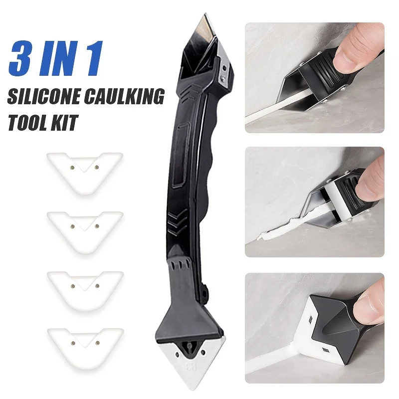 3 in 1 Silicone Remover and Sealant Grout Kit, Smooth Scraper, Caulk Finisher, Floor Mould Removal, Hand Tools Set, Accessories