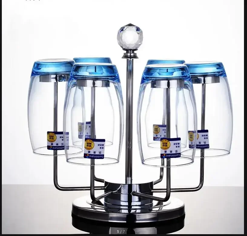 

Stainless Steel Cup Holder Glass Cup Set Water Glass 6 Piece Set Drain Rack Upside Down Rack Rotatable Metal Cup Holder Teacup