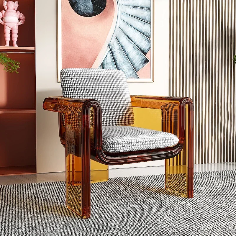 

Коричневое акриловое кресло, прозрачный кристалл, кресло для отдыха с горячим изгибом, скандинавский креативный диван