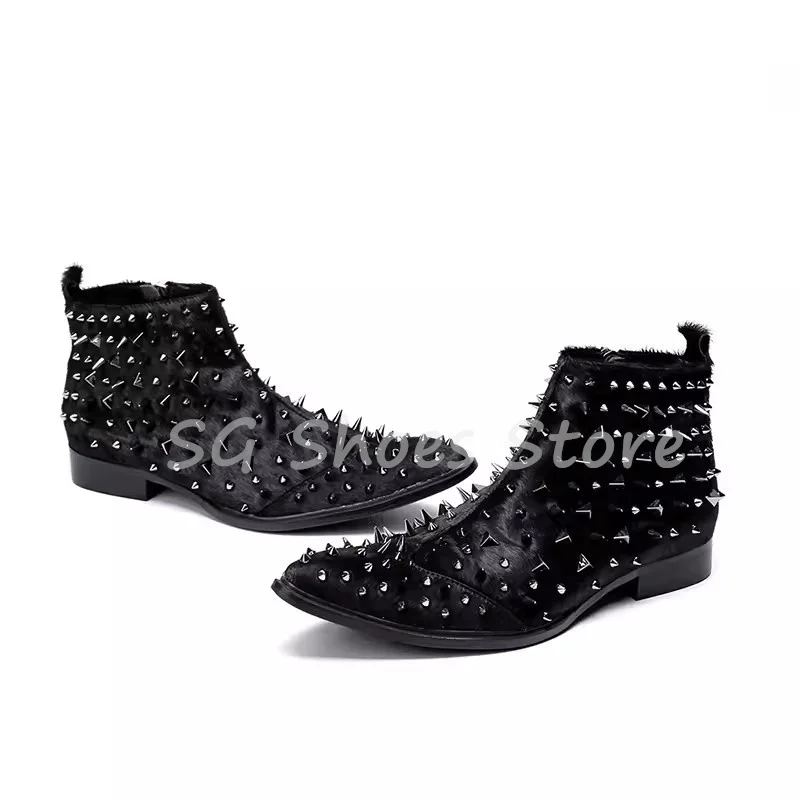

Punk Rivet Decor Short Boots for Men British Style Round Toe Chunky Heel Short Boots Male Party Pub Dj Leisure Shoes