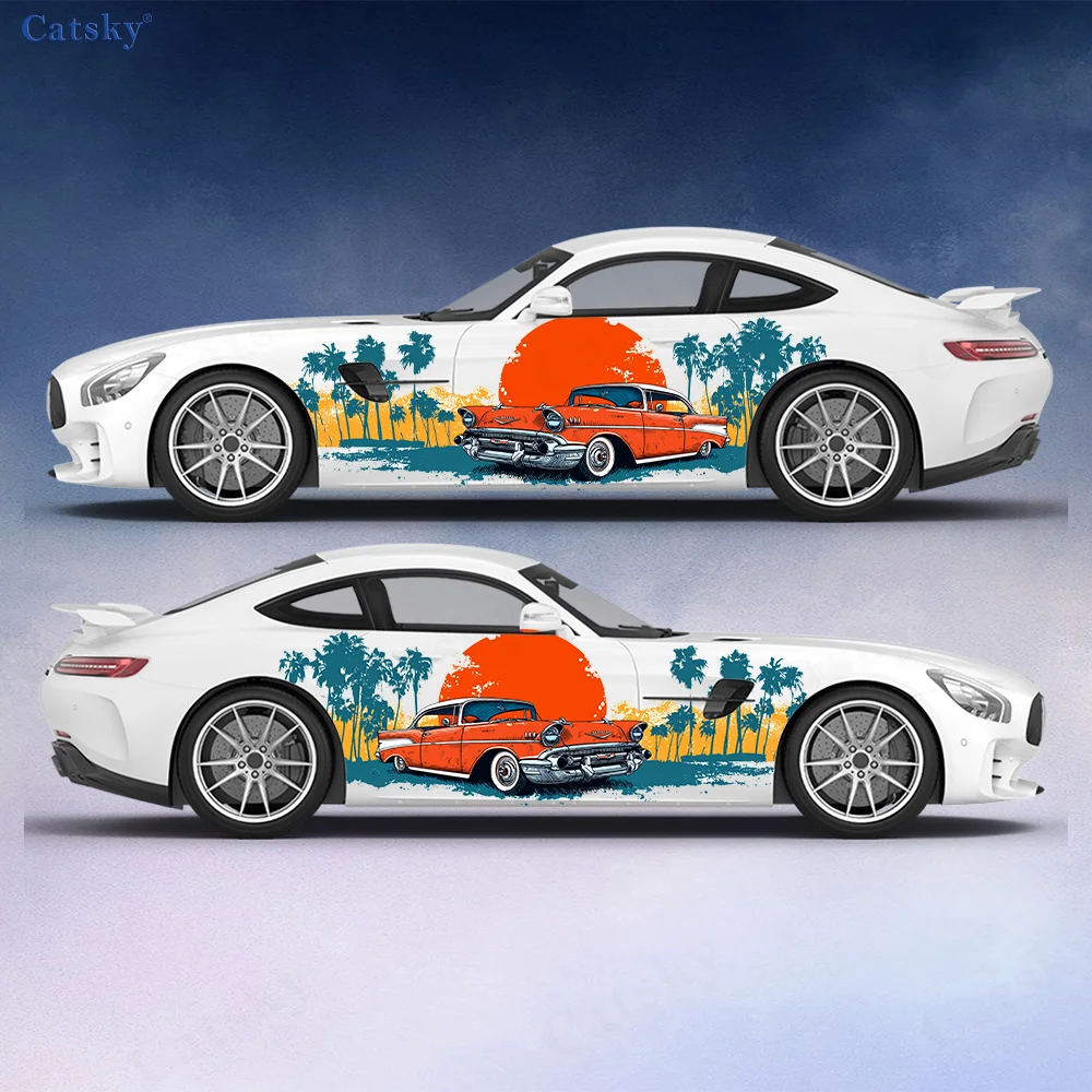 

Palm tree and dinosaur Car Vinyl Wraps Decal Self-adhesive PVC Sticker Suitable for Trucks SUV Decor Auto Accessories Gift