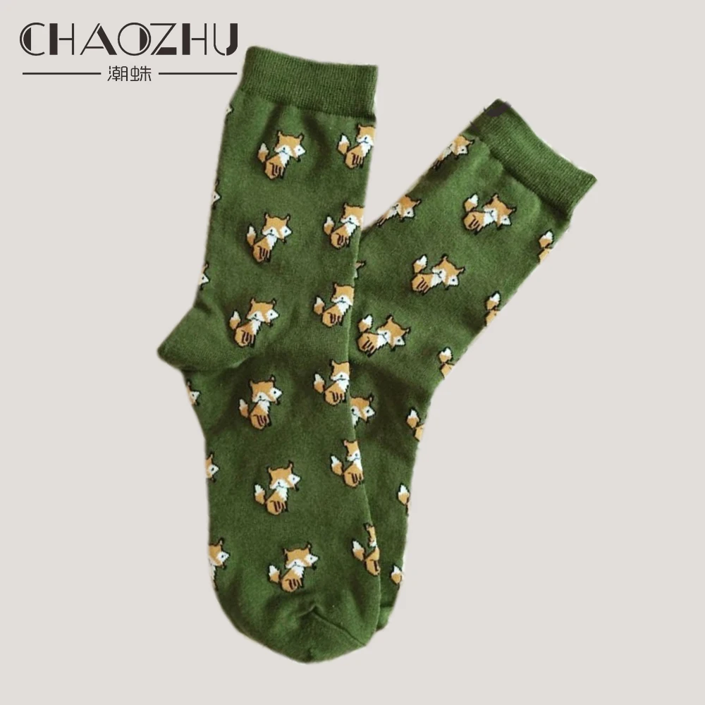 

CHAOZHU Cartoon Spring Autumn Cotton 200 Needles Knitting Cute Small Wild Fox Creative Men Women Girls Fashion Socks