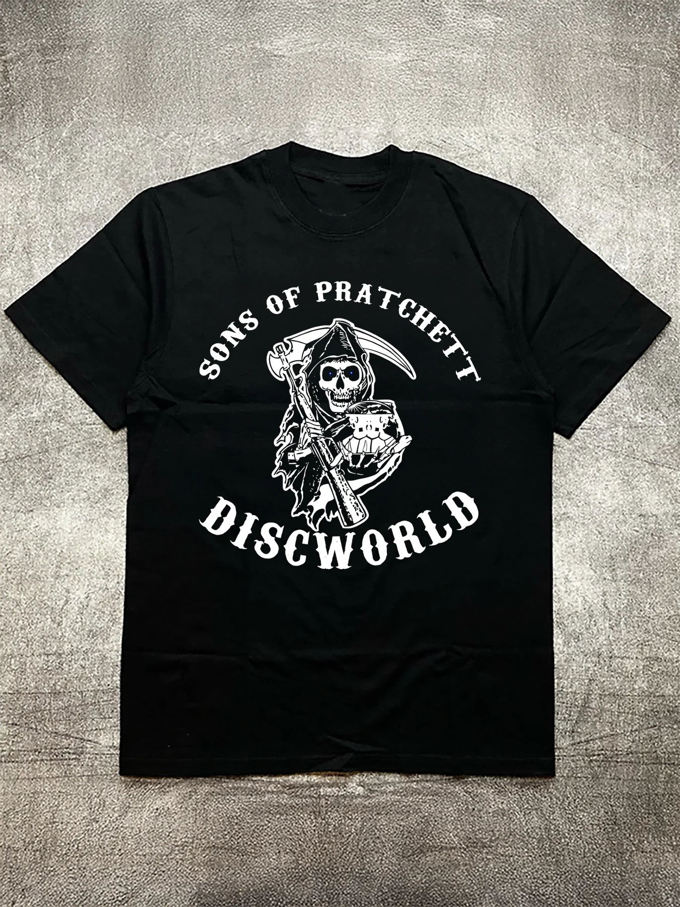 Black 200g Men's T-Shirt Grim Reaper Heat-Transfer Print from Discworld