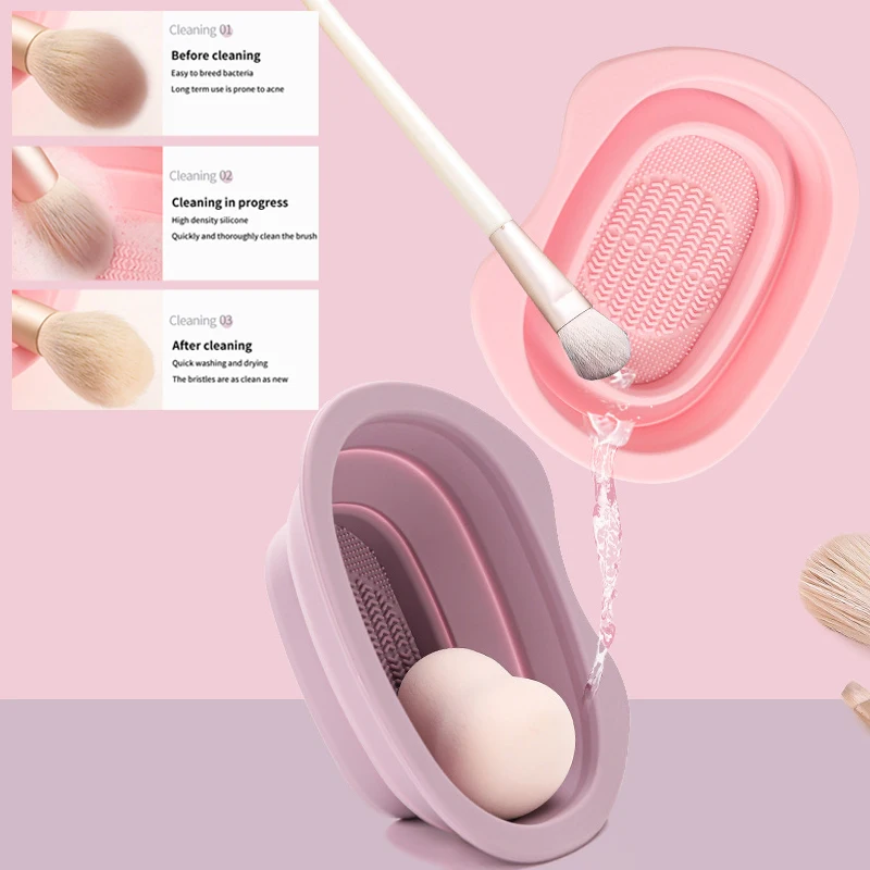 Foldable Makeup Brush Cleaning Bowl Makeup Brush Powder Puff Cleaning Liquid Makeup Brush Makeup Sponge Drying Net