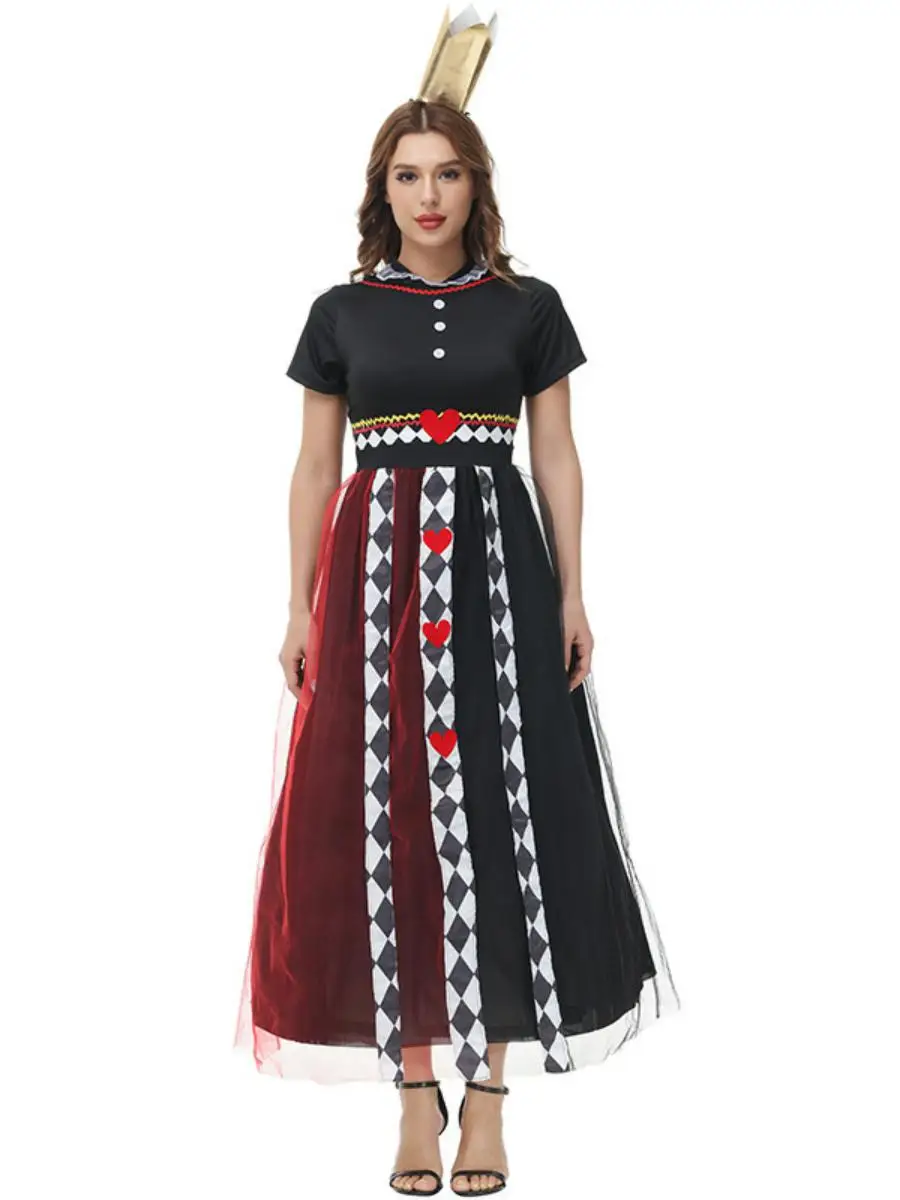 loween Costume Poker Queen Red Queen Heart Skirt Dr Alice in Wonderland Stage Performance Clothes Polyester Material