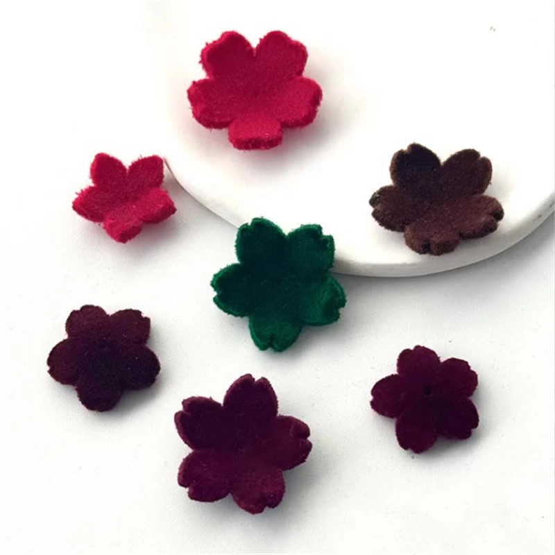 100Pcs/Lot New Fashion Flocking Flower Beads Cap Torus Charm Connectors Diy Earrings Hair Jewelry Making Accessories Ornament