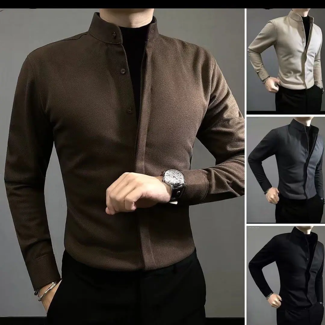 

Woolen Warm Men's Long Sleeved Shirt New High-end Light Luxury Slim Fit Versatile Handsome Shirt