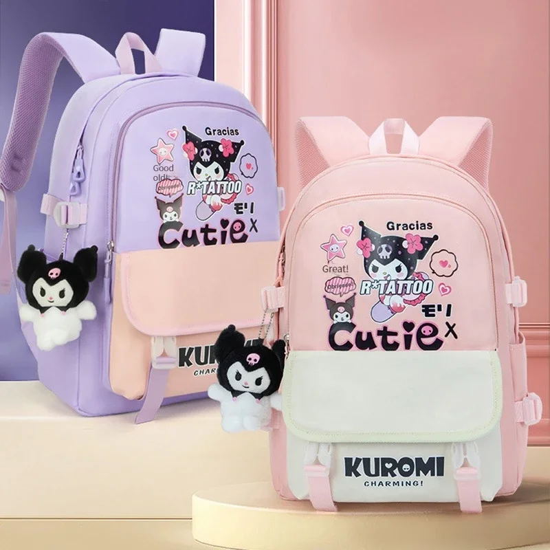 Sanrio Kuromi Student Bag Anime Figure Kawaii Girl Large Capacity Shoulders Fashion Good Quality Gifts for Kids Fast Delivery