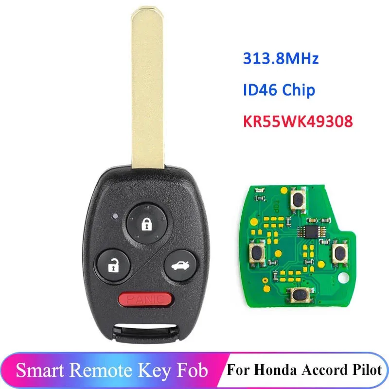 Производство и оптовая продажа чехла для автомобильных ключей Honda 4-клавишная прямая плата смарт-ключ KR55WK49308 313,8 МГц PCF7941