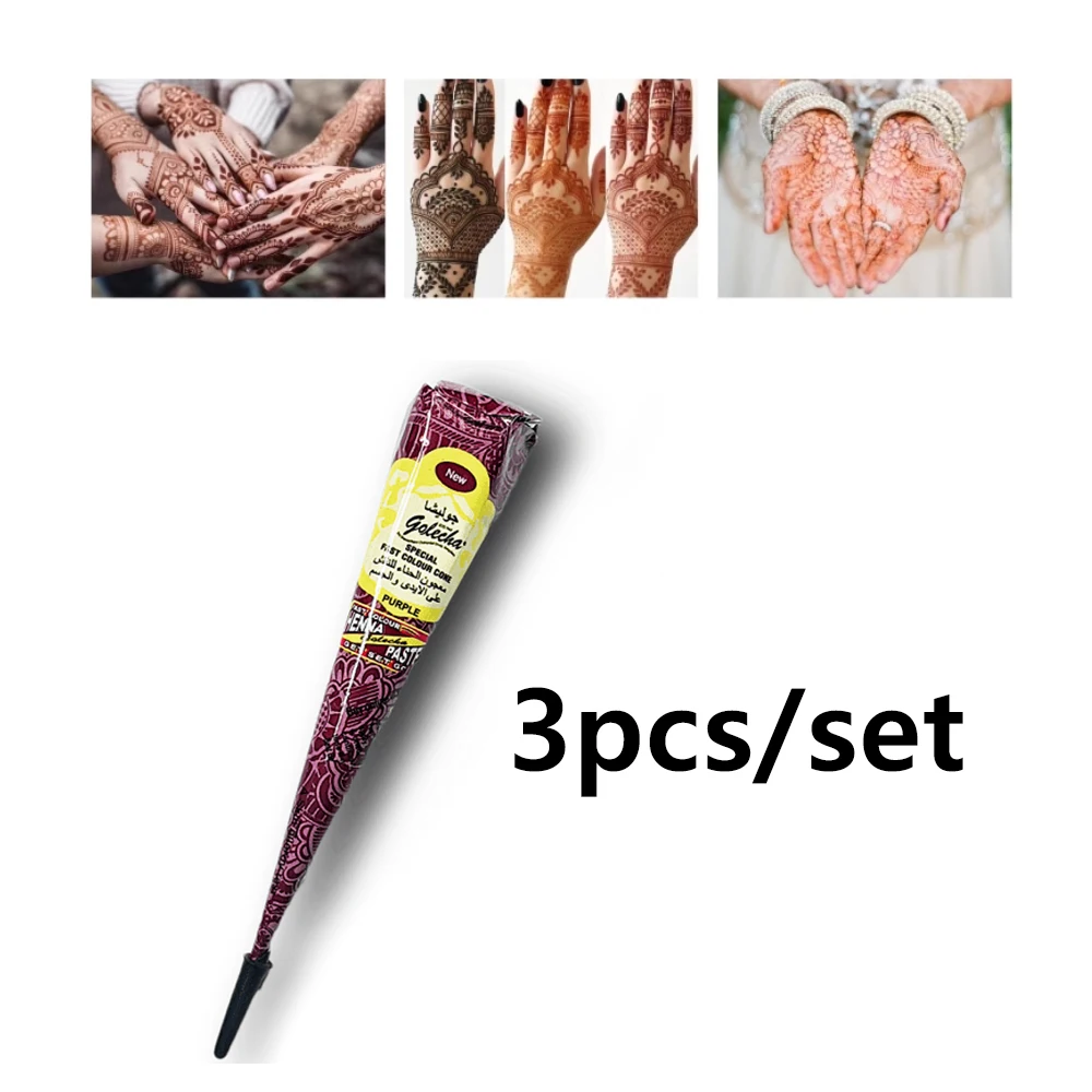 

3 шт./компл. новые татуировки хной фиолетовые конусы индийские для временной татуировки наклейка краска для тела крем для рисования