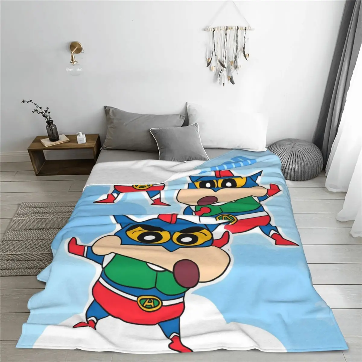 

Crayon-ShinS Cartoon ChanS Anime Blanket Flannel Summer Breathable Lightweight Throw Blanket for Bed Office Bedspread