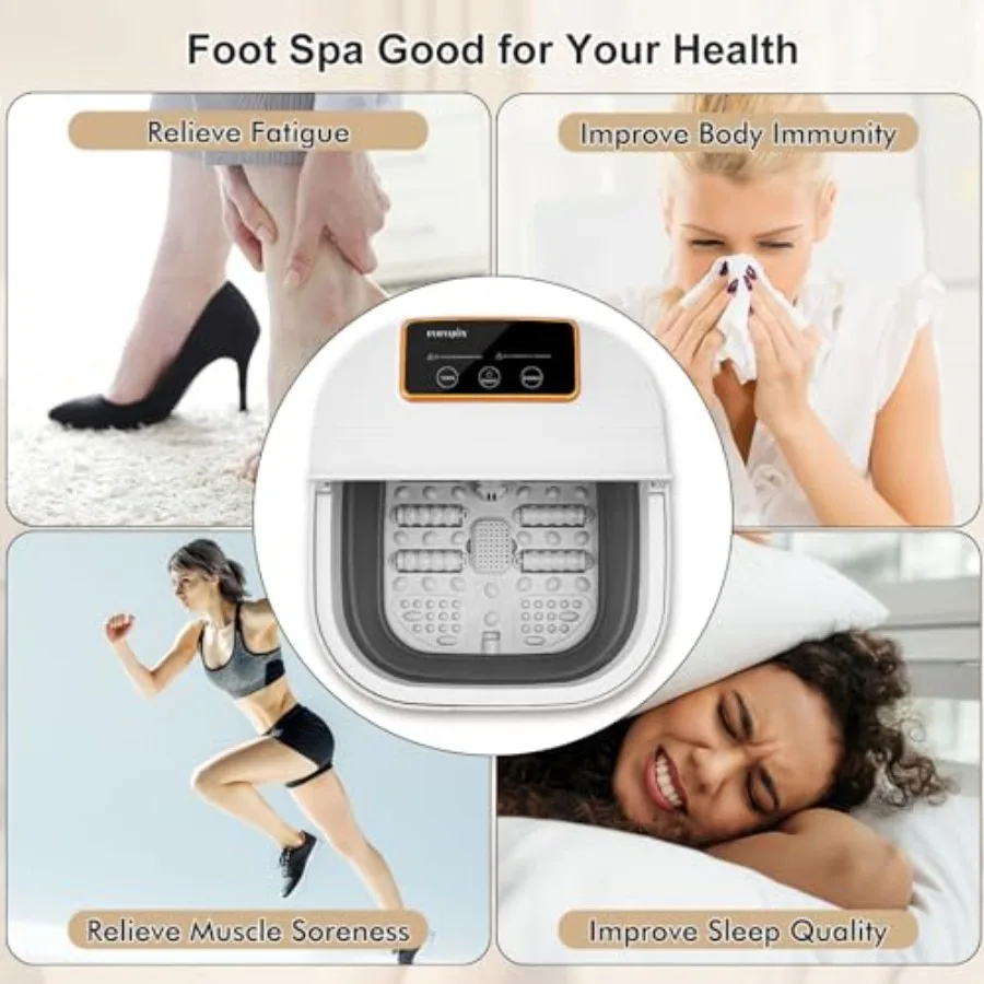 Collapsible Foot Spa with Heat and Remote Control Massage Rollers Bubble Function Foot Pedicure Kit Temperature Control Red Lig