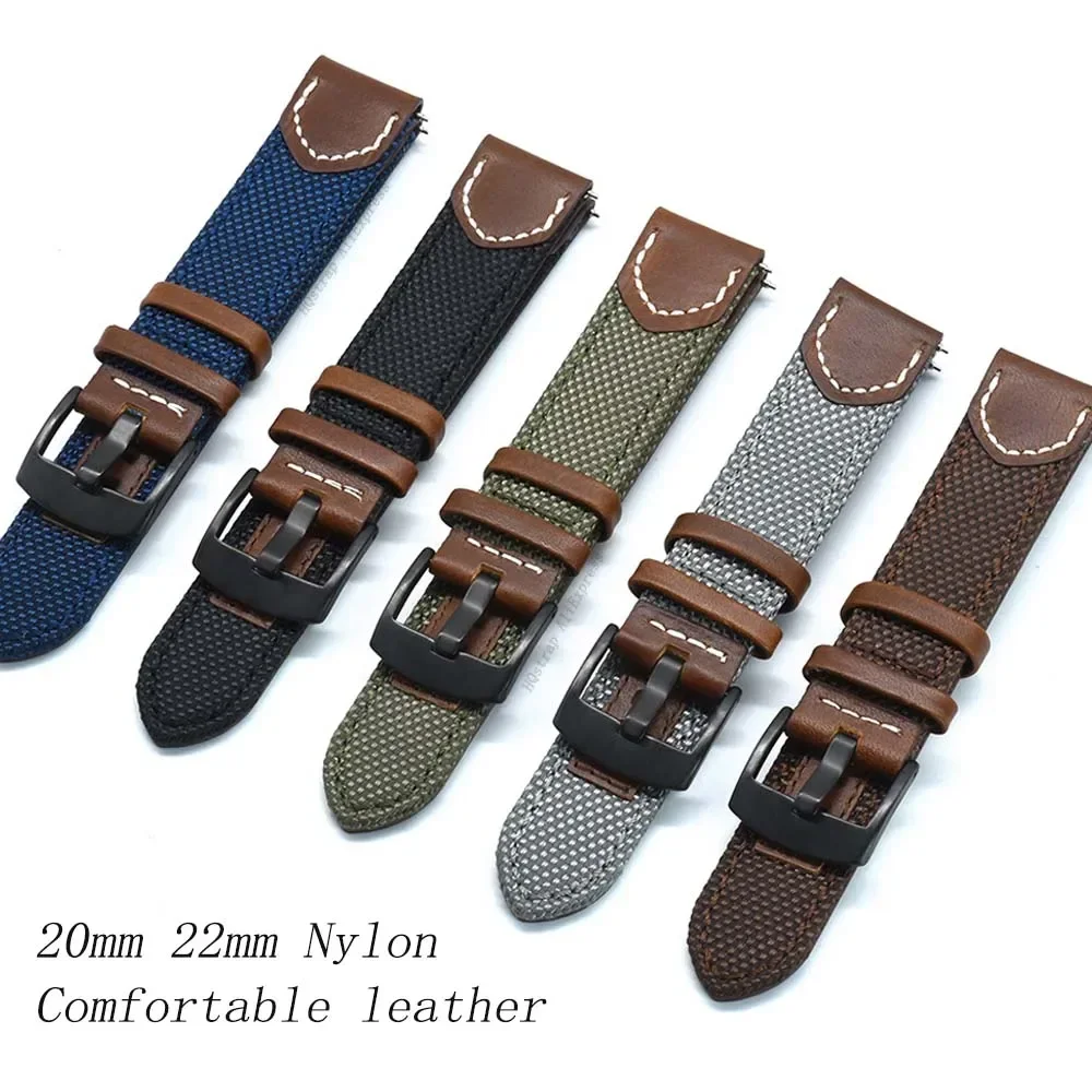 Leather Canvas Band 20mm 22mm Universal Replacement Strap Bracelet for Rolex Watchband for Samsung Galaxy Watch 6 5 4 3 Straps