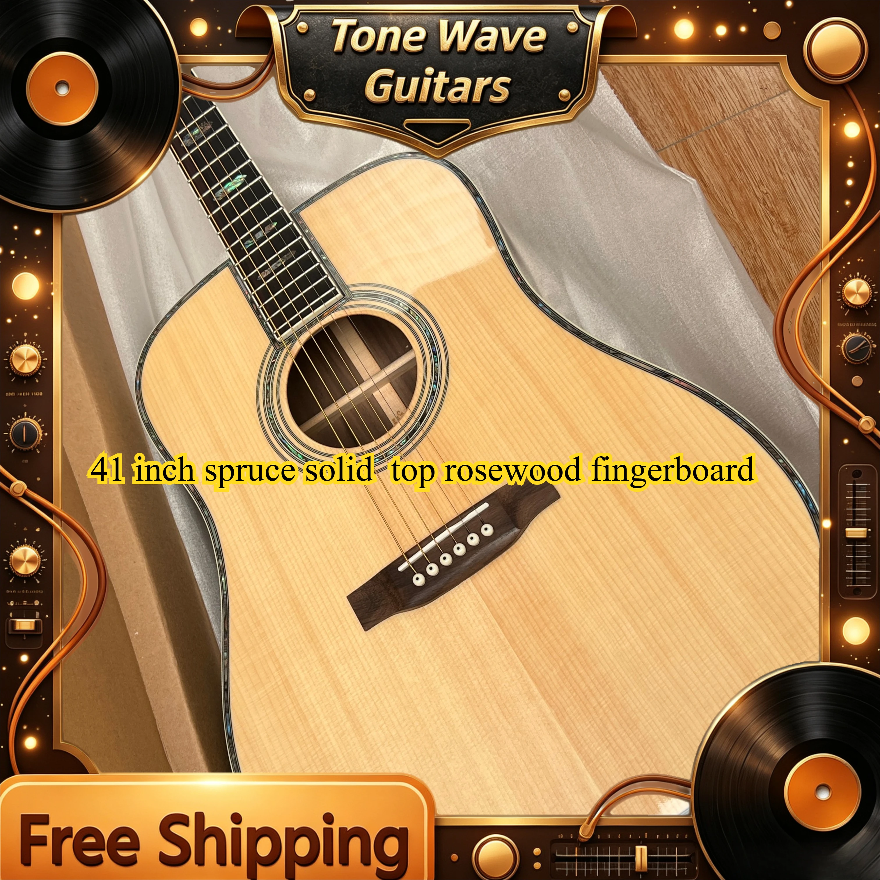 Best Seller D45 Acoustic Guitar 41 Inch Full circle abalone shell edging Spruce Solid Top Piano Body Rosewood Fingerboard