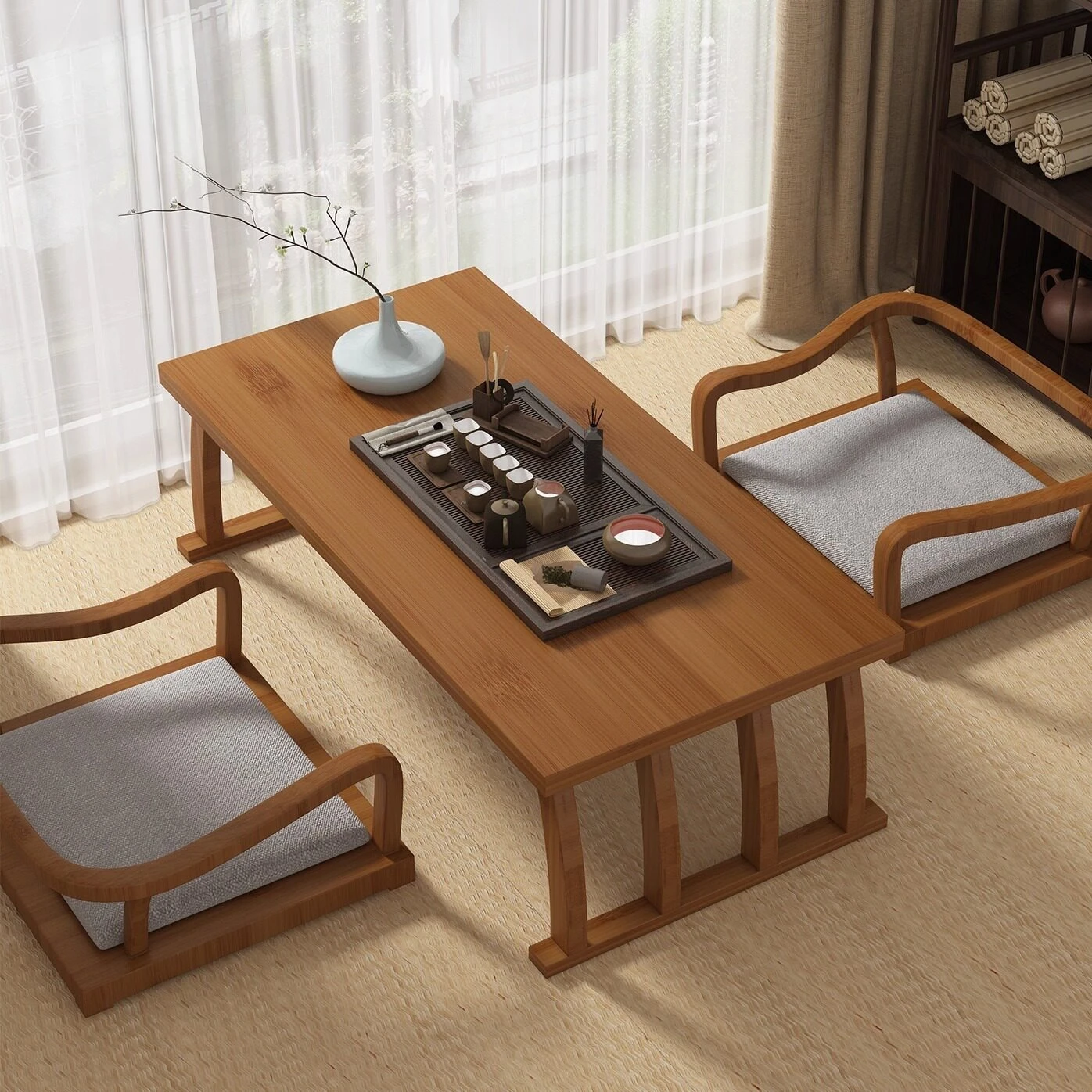 Extra Large Premium Sturdy Japanese Bamboo Foldable Tatami Low Tea Table, Multifunctional for Windowsill, Balconies & Home Decor