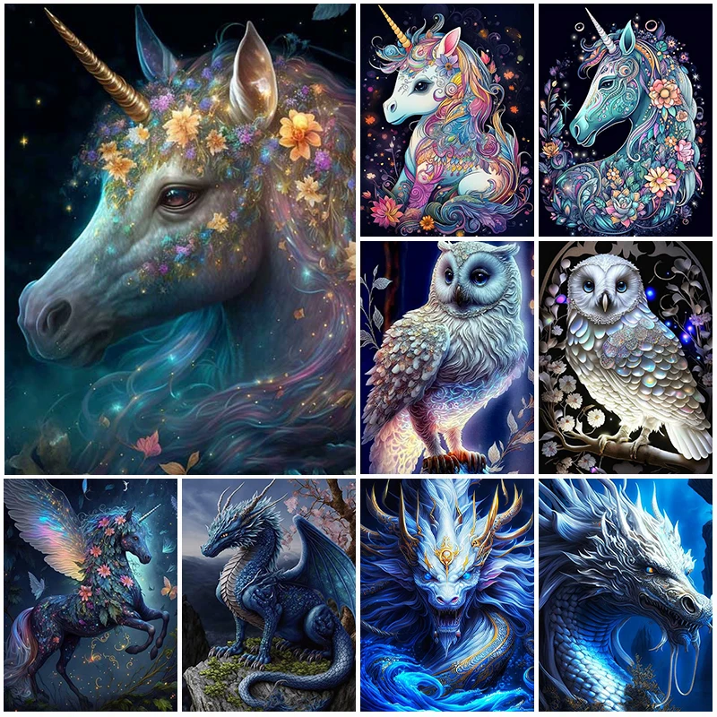 5D DIY Diamond Painting Parrot Dragon Horset Rhinestone Embroidery Painting Resin Full Round Diamond Mosaic Gift Home Decor