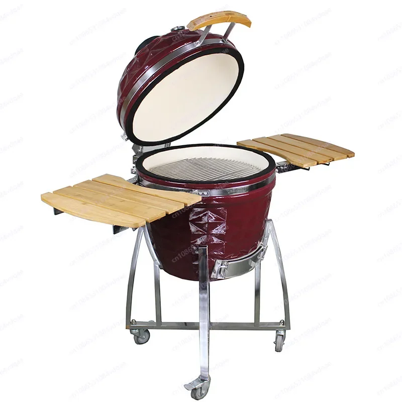 21 Inch Ceramic Charcoal Grill, Outdoor BBQ Smoker for Pizza Roasting, American Style Patio Barbecue Stove