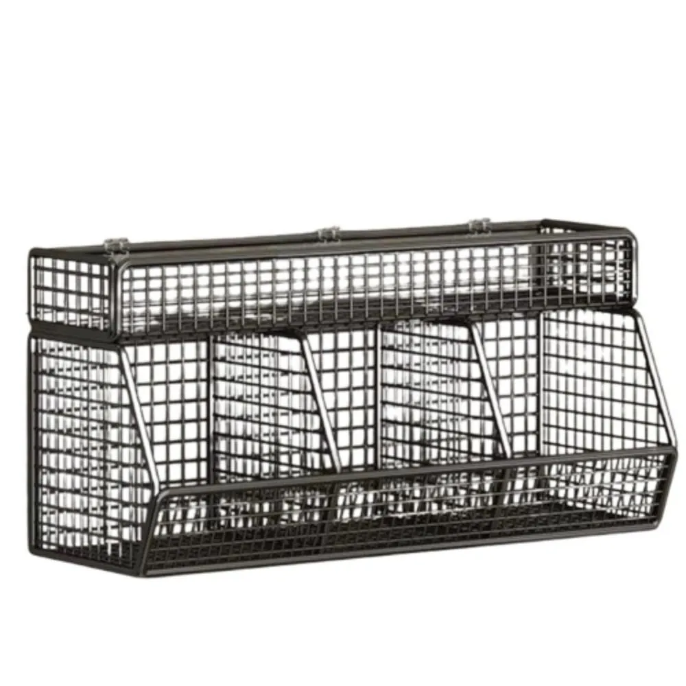 

Настенная кухонная полка для хранения, 3 секции, двухъярусная подвесная корзина для фруктов, металлическая корзина для хранения лука без сверления, проволочная корзина для овощей