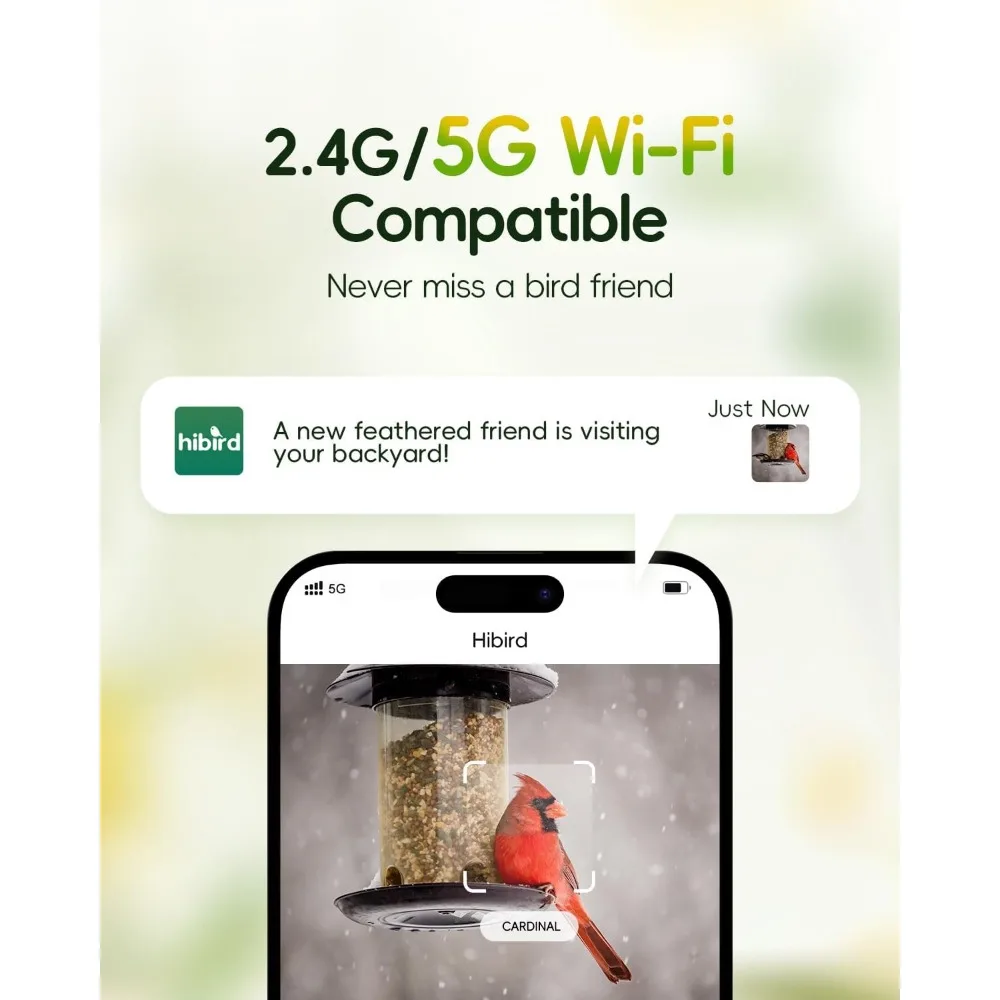 Hibird 4K HD Inteligentna Kamera Karmnik dla Ptaków Zasilana Energią Słoneczną, Bezprzewodowa Zewnętrzna WiFi 2.4G/5G, Automatyczne Nagrywanie Wideo Ptaków z Powolnym Odtwarzaniem 6X