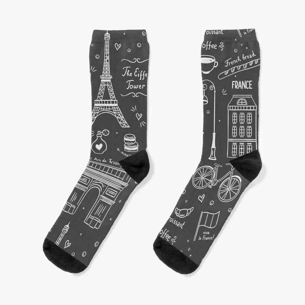 Paris Pattern in Black and White Socks designer brand halloween kawaii warm winter Men Socks Women's