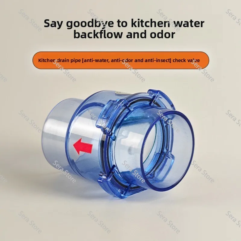 50mm Flap UPVC Transparent Check Valve Drainpipe Non-return Flap Valve Check Valve Combination Sets Kitchen Sewer Deodorizationm