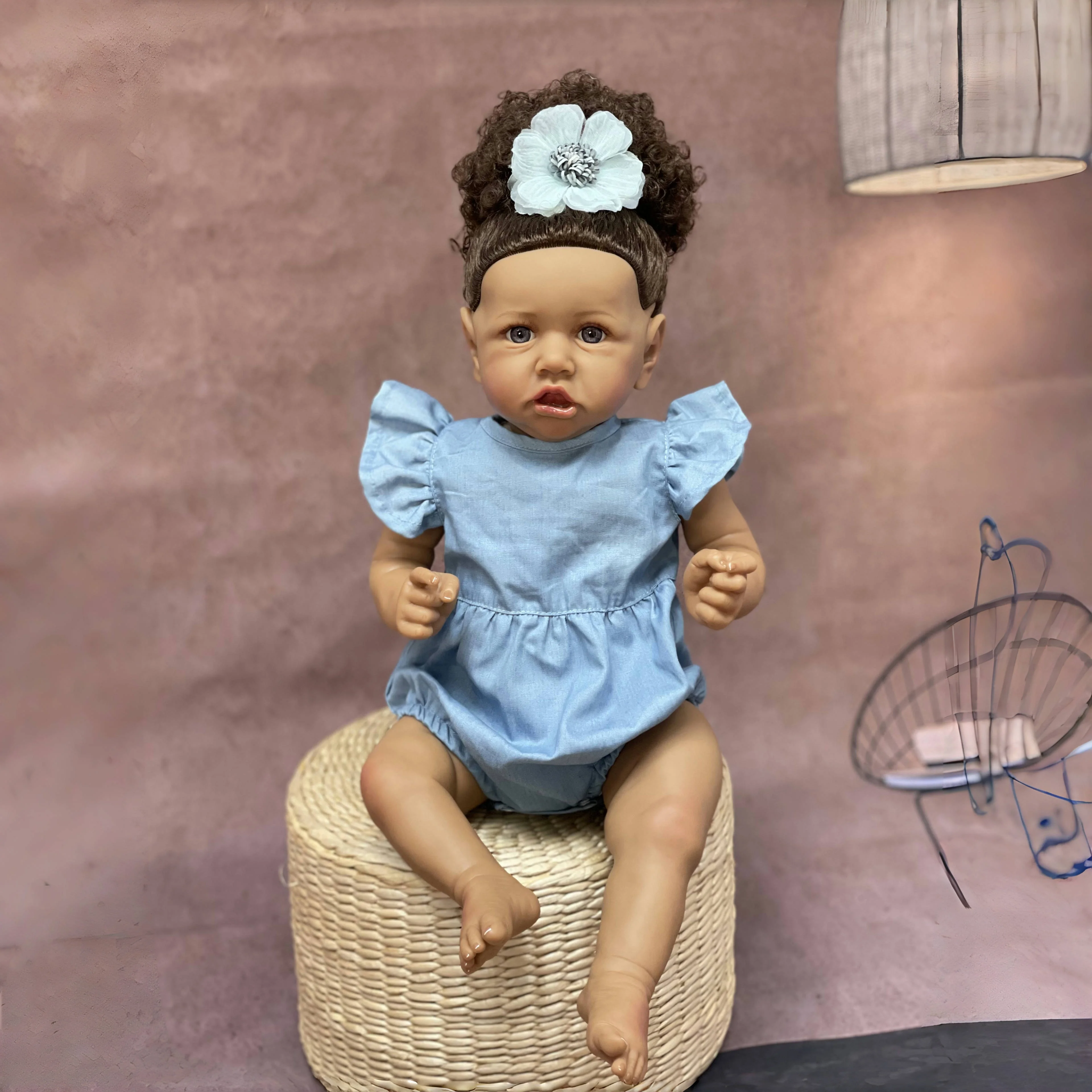 Bambole Reborn Saskia Bebê da 20 pollici in pelle scura dipinte Bambole per neonati con capelli radicati Giocattoli per bambole per regalo per bambini Reborn bonecas