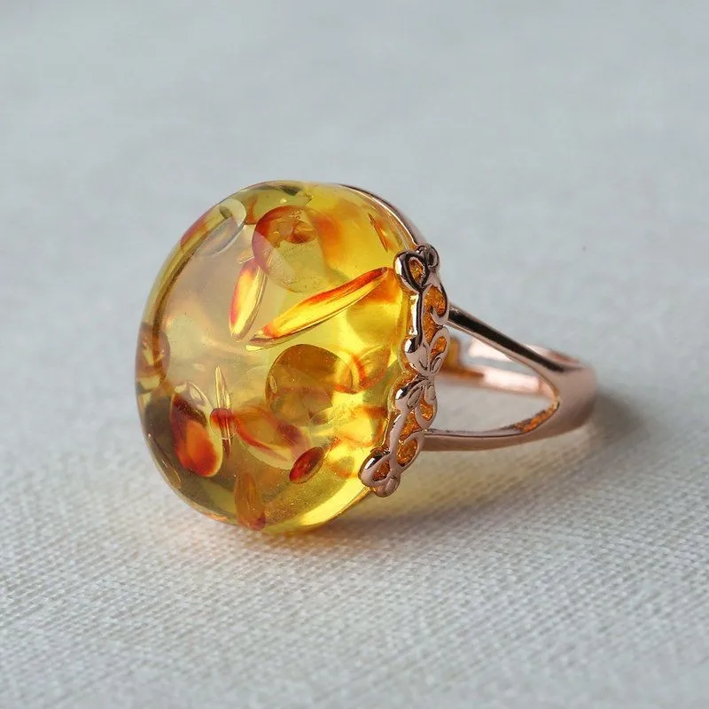 Natural Amber Flower Ring Women Healing Gemstone Fine Jewelry 100% Genuine Baltic Floral Amber Rings For Girlfriend Mom Gifts