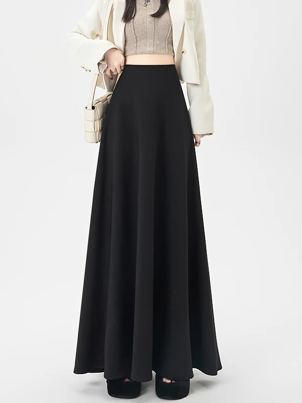 

Black Suit A-Line Skirt Women's Spring Autumn High Waist Wide Hem Umbrella Skirt Drapey a Long Skirt Elegant Simple Style