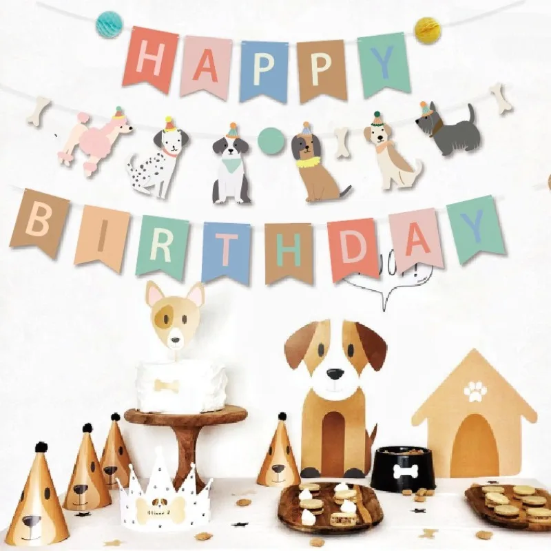 Ensemble de décorations de fête d'anniversaire pour chien de compagnie – Bannière de drapeau à traction vibrante, crée des célébrations inoubliables pour vos amis en fourrure