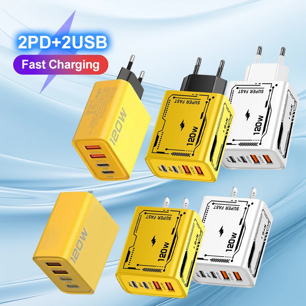 USB Wall Charger, 4-Port Multi Charger with 2 USB Type-C Ports, PD Adapter, Compatible with iPhone 13, 12, Xiaomi, Samsung Mobile Phones - Fast Charging Plug image 2