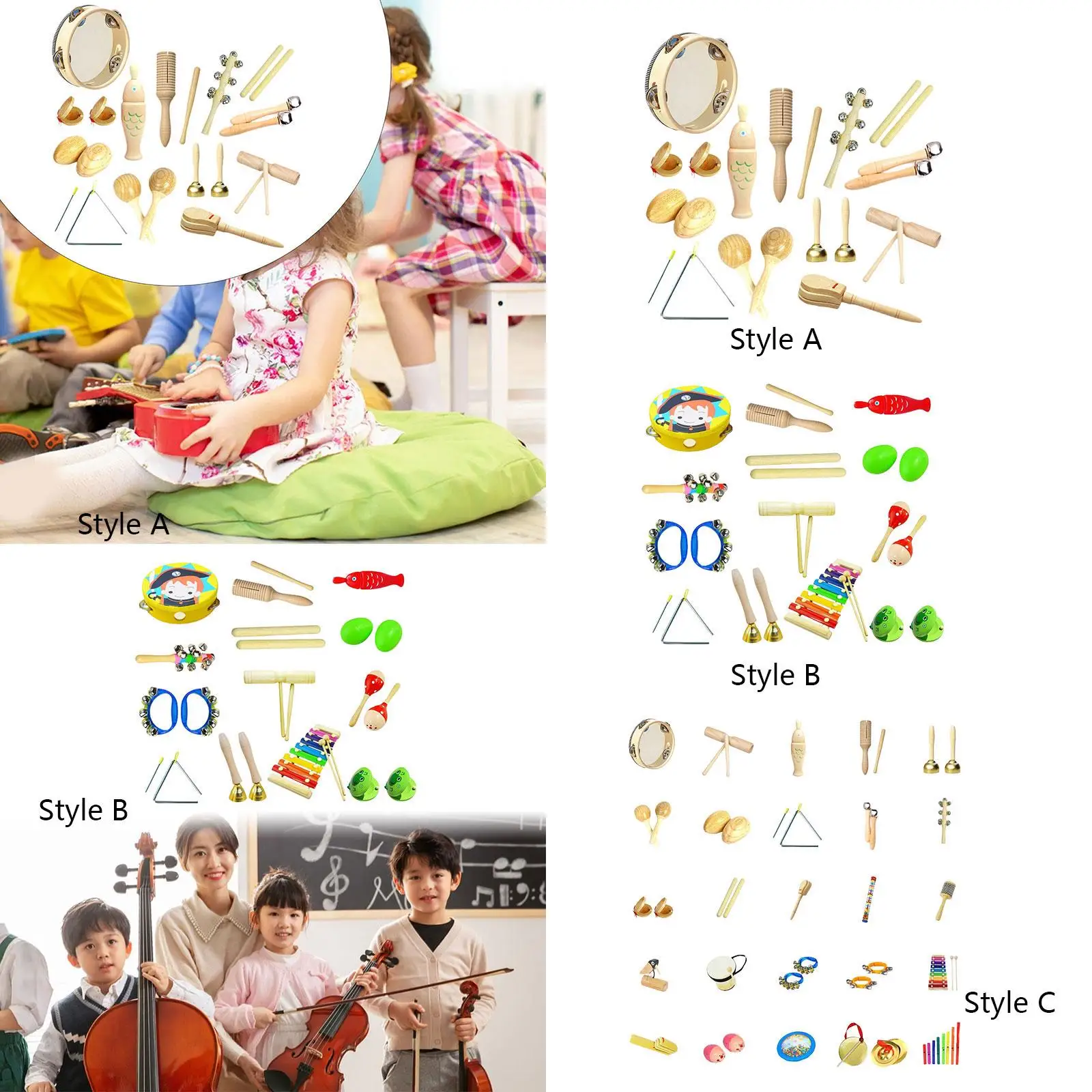 Toddlers Musical Instruments Set Wooden Percussion Instruments Educational Musical Toys for Party Toys Children Birthday Gift