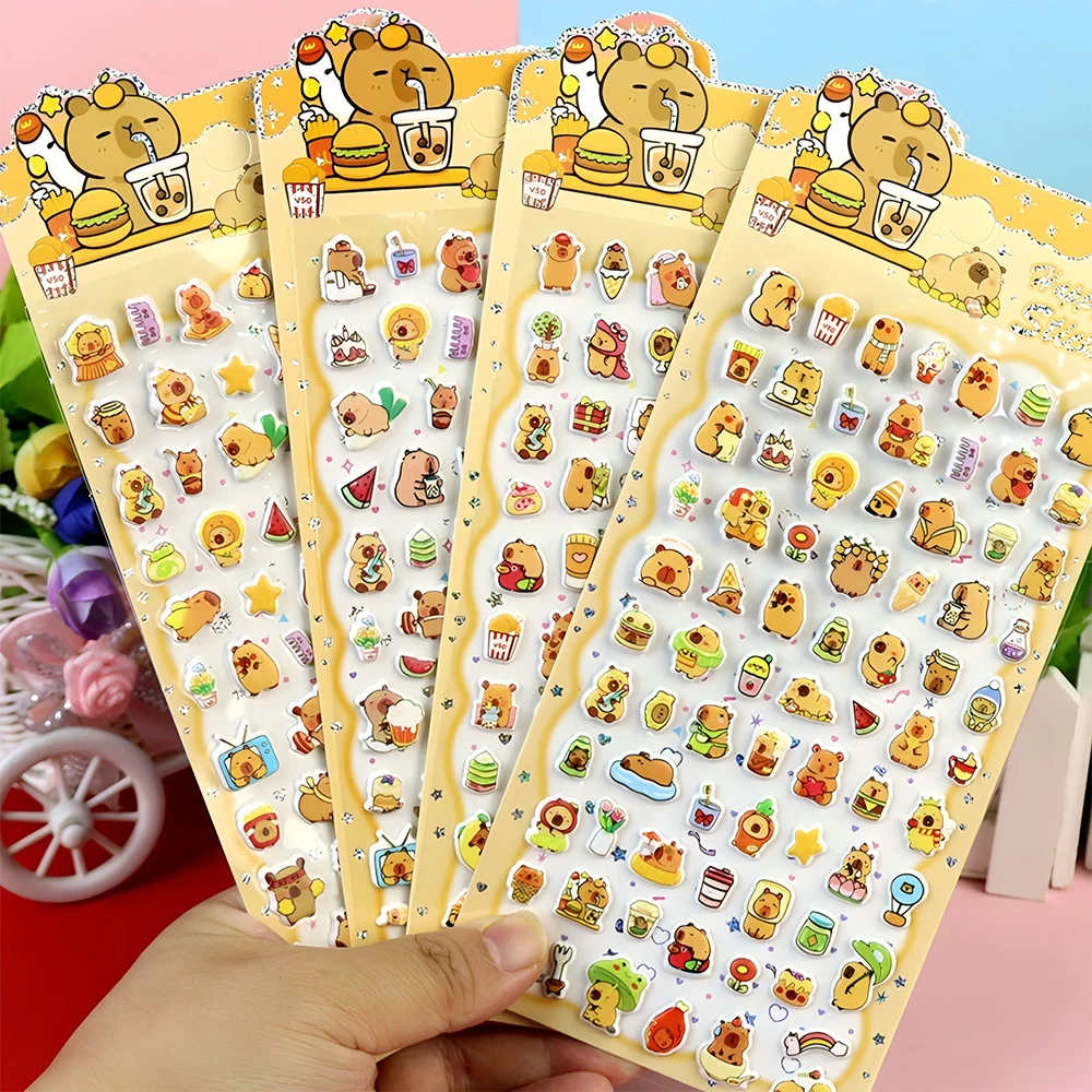 4 pçs bonito animal capivara dos desenhos animados bolha adesivos kawaii 3d inchado decalques brinquedos à prova dwaterproof água bonito diy caso de telefone diário