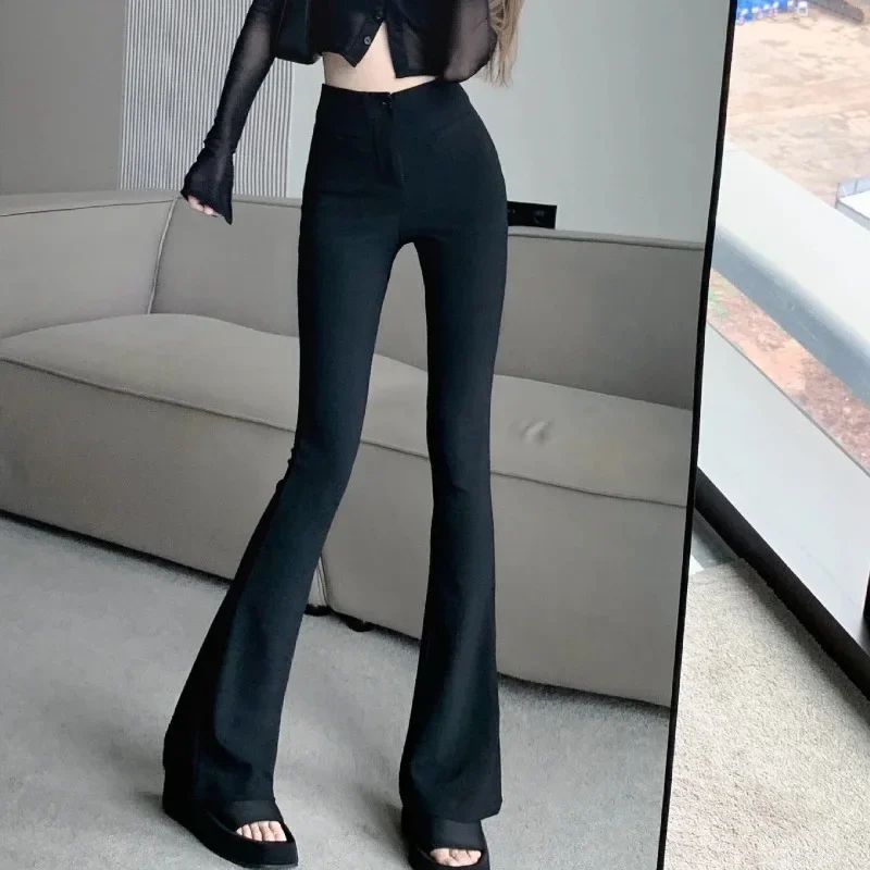 Pantaloni svasati neri per donna Moda coreana All-match Slim Fit Chic Pantaloni primaverili per il tempo libero quotidiano Ins Abbigliamento femminile vintage Y2k