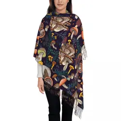 Women's Scarf with Tassel Dark Dream Forest Mushroom Long Winter Warm Shawl Wrap Shrooms Cartoon Cute Daily Wear Cashmere Scarf