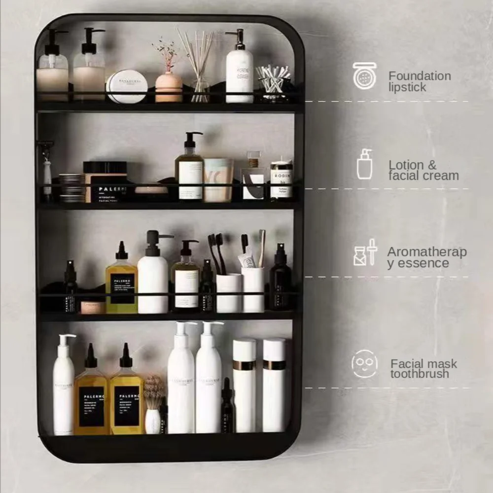 Wall Mounted Shelves Organizer Kitchen Storage Shelf Punch-Free Bathroom Toiletrie Shelf Multi Story Toiletries Cosmetic Shelves