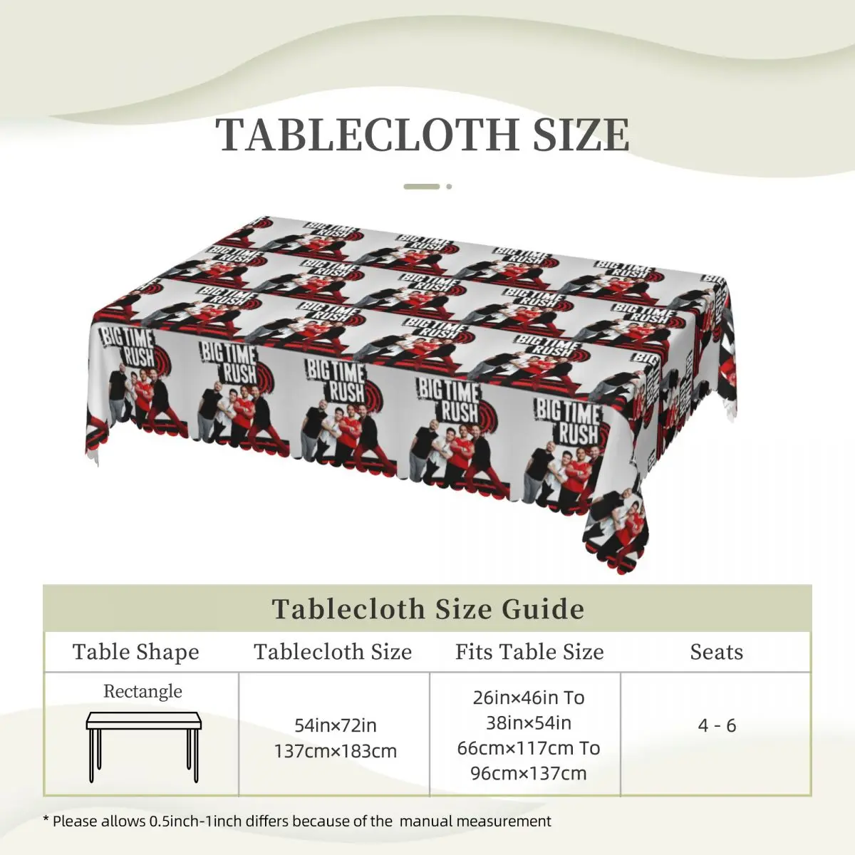 Big Time Rush BTR Band Music Custom Rectangular Tablecloth Waterproof Table Cover for Dining Events Table Cloth