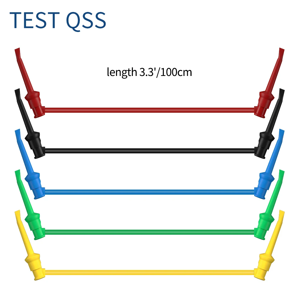 QSS  1M 5Pcs Test Hook Clip to Test Hook Clip Multimeter Test Leads Cable Wire  Insulated Safety  5colors Q.70034