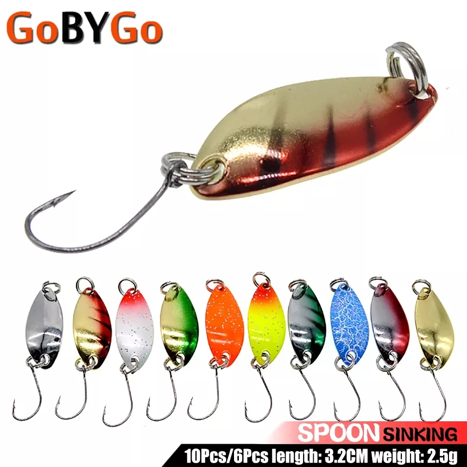 10 sztuk/6 sztuk miedzi przynęta na łyżkę 2.5G 32mm Metal Fishing Lure z pojedynczy haczyk twarda przynęta przynęty Spinner zima lodu połowów