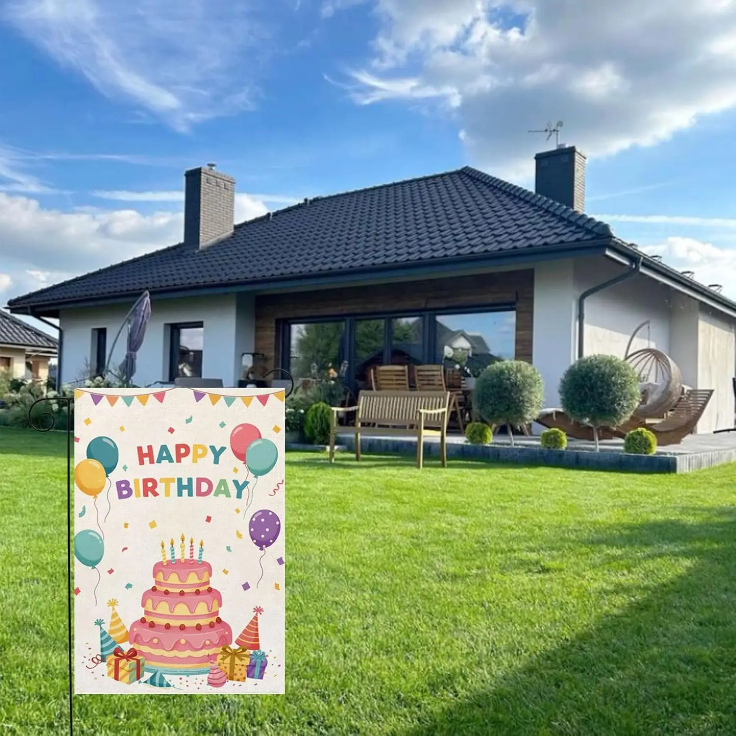 Happy Birthday Garden Flag 12 X 18 Inch Burlap Double Sided For Yard Party Holiday Home Outside Decorations uui